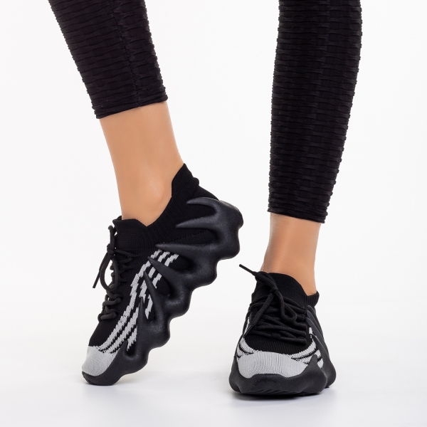 Γυναικεία αθλητικά παπούτσια μαύρα από ύφασμα Nelly, 4 - Kalapod.gr