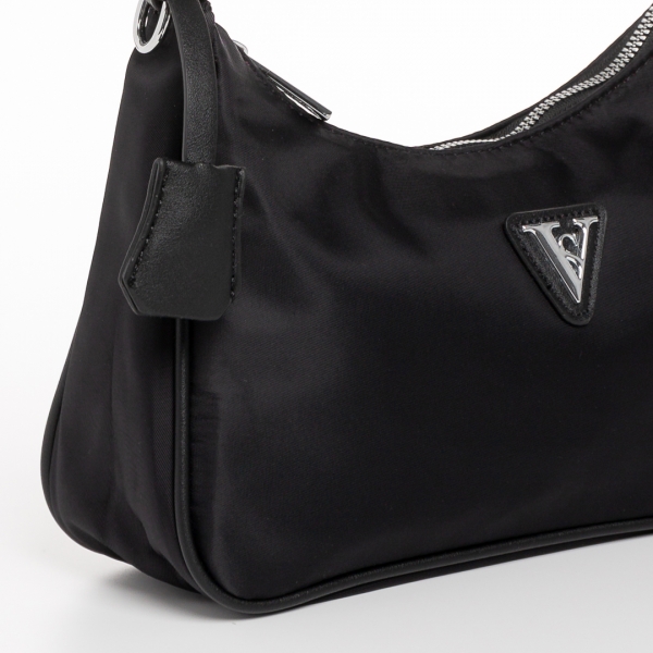 Γυναικεία τσάντα  μαύρη από ύφασμα Elfreda, 4 - Kalapod.gr