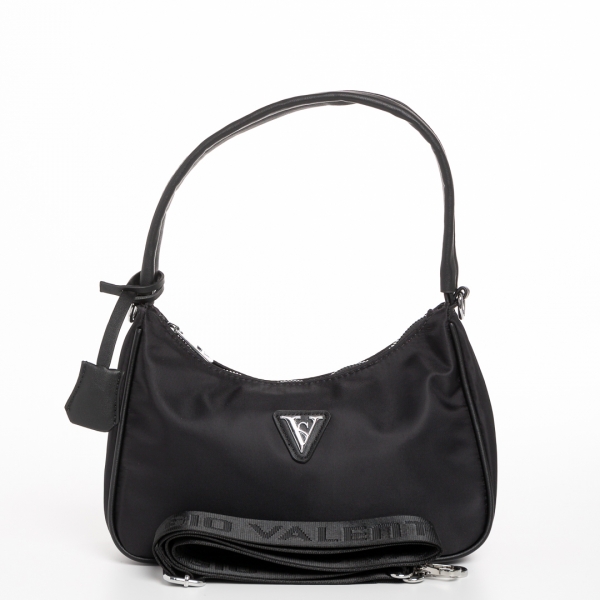 Γυναικεία τσάντα  μαύρη από ύφασμα Elfreda, 6 - Kalapod.gr