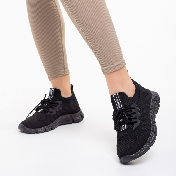 Γυναικεία αθλητικά παπούτσια μαύρα από ύφασμα Daissy, 4 - Kalapod.gr