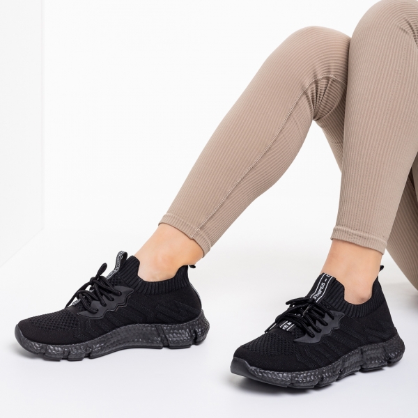 Γυναικεία αθλητικά παπούτσια μαύρα από ύφασμα Daissy, 6 - Kalapod.gr