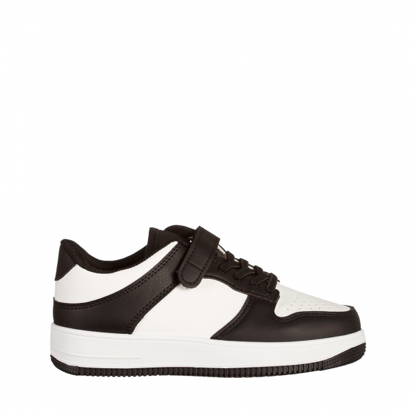 Παιδικά αθλητικά παπούτσια μαύρα με λευκό από οικολογικό δέρμα Neal, 2 - Kalapod.gr