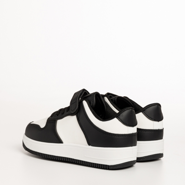 Παιδικά αθλητικά παπούτσια μαύρα με λευκό από οικολογικό δέρμα Neal, 4 - Kalapod.gr
