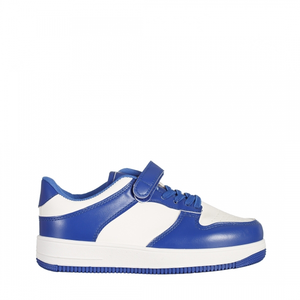Παιδικά αθλητικά παπούτσια μπλε με λευκό από οικολογικό δέρμα Neal, 2 - Kalapod.gr