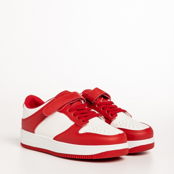 Παιδικά αθλητικά παπούτσια κόκκινο με λευκό από οικολογικό δέρμα Neal, 3 - Kalapod.gr
