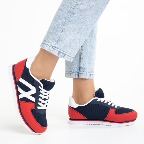 Γυναικεία αθλητικά παπούτσια μπλε με κόκκινο Cery, 5 - Kalapod.gr