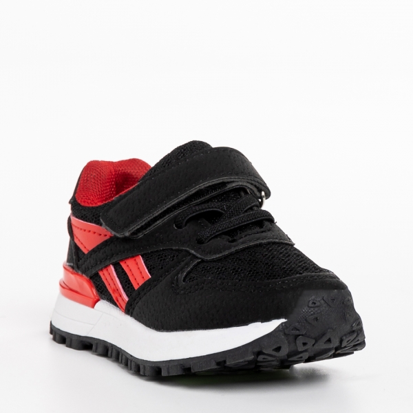 Παιδικά αθλητικά παπούτσια μαύρα με κόκκινο από ύφασμα Venetta, 3 - Kalapod.gr