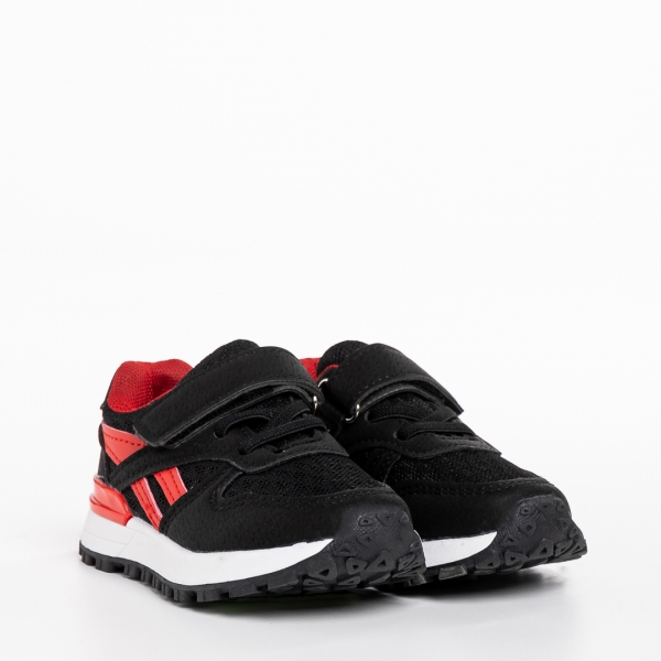 Παιδικά αθλητικά παπούτσια μαύρα με κόκκινο από ύφασμα Venetta - Kalapod.gr