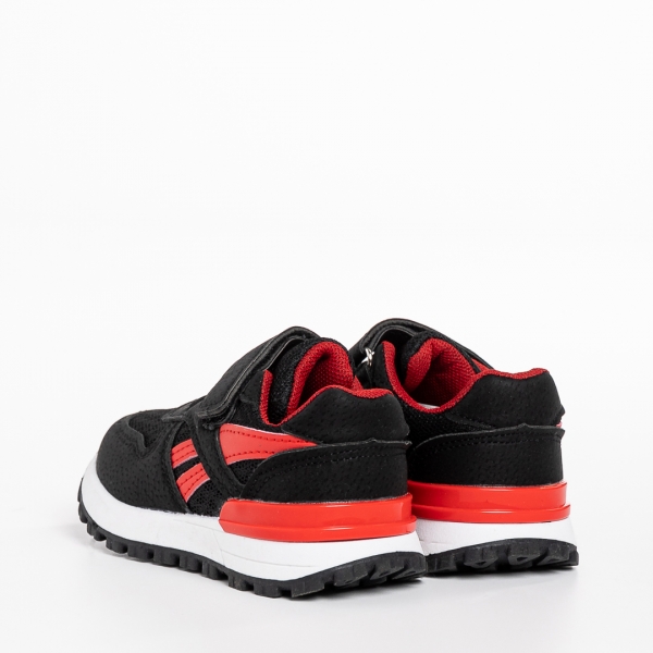 Παιδικά αθλητικά παπούτσια μαύρα με κόκκινο από ύφασμα Venetta, 4 - Kalapod.gr