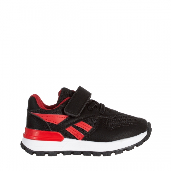 Παιδικά αθλητικά παπούτσια μαύρα με κόκκινο από ύφασμα Venetta, 2 - Kalapod.gr