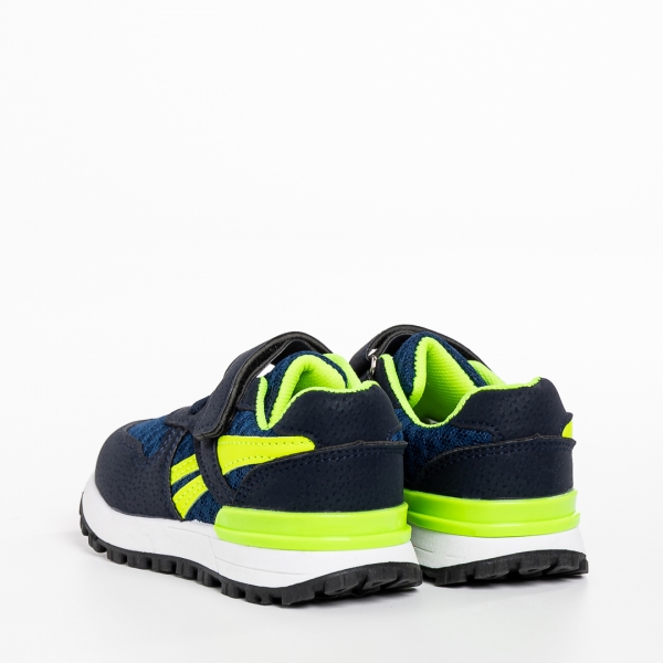 Παιδικά αθλητικά παπούτσια μπλε με πράσινο από ύφασμα Venetta, 4 - Kalapod.gr
