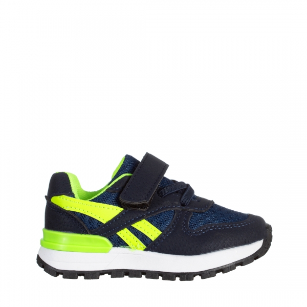 Παιδικά αθλητικά παπούτσια μπλε με πράσινο από ύφασμα Venetta, 2 - Kalapod.gr