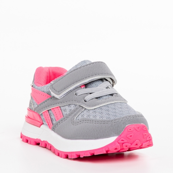 Παιδικά αθλητικά παπούτσια γκρι με ροζ από ύφασμα Venetta - Kalapod.gr