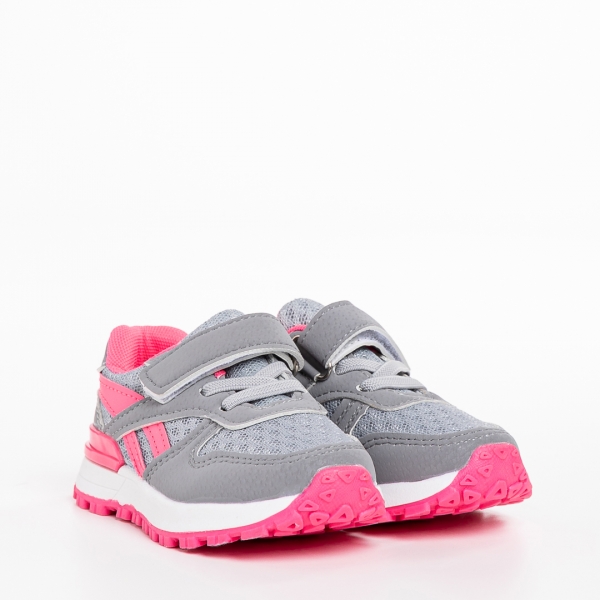 Παιδικά αθλητικά παπούτσια γκρι με ροζ από ύφασμα Venetta, 3 - Kalapod.gr