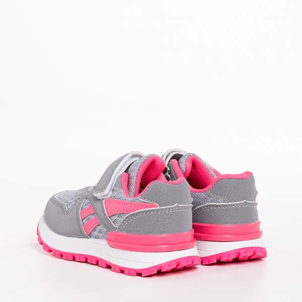 Παιδικά αθλητικά παπούτσια γκρι με ροζ από ύφασμα Venetta, 4 - Kalapod.gr