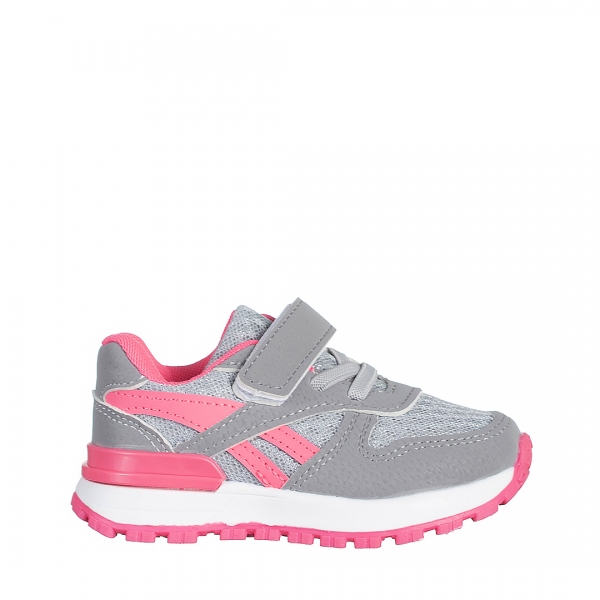 Παιδικά αθλητικά παπούτσια γκρι με ροζ από ύφασμα Venetta, 2 - Kalapod.gr
