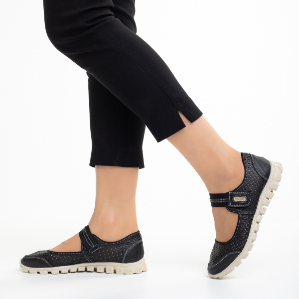 Γυναικεία casual παπούτσια  μαύρα από οικολογικό δέρμα Lakendra, 5 - Kalapod.gr