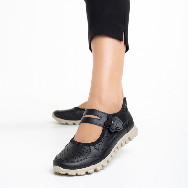 Γυναικεία casual παπούτσια  μαύρα από οικολογικό δέρμα Ladana, 3 - Kalapod.gr