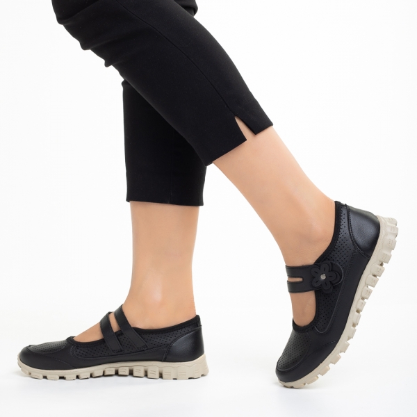 Γυναικεία casual παπούτσια  μαύρα από οικολογικό δέρμα Ladana, 4 - Kalapod.gr