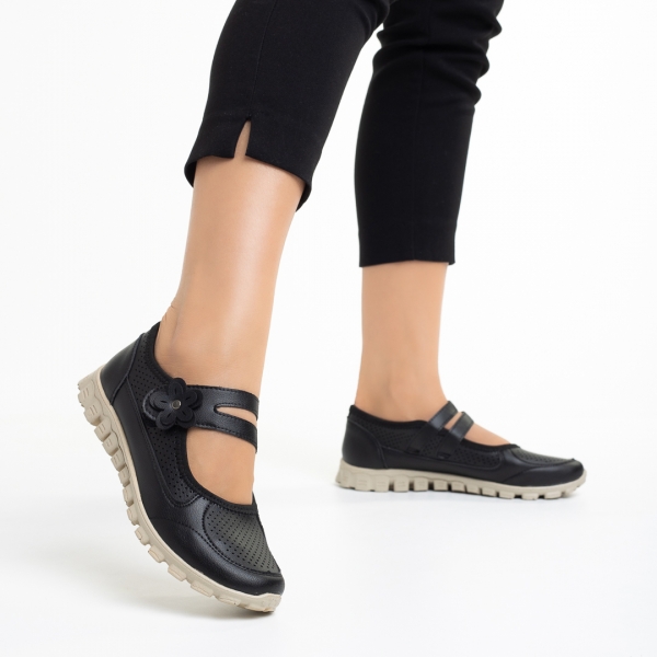 Γυναικεία casual παπούτσια  μαύρα από οικολογικό δέρμα Ladana, 5 - Kalapod.gr