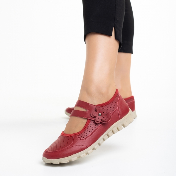 Γυναικεία casual παπούτσια  κόκκινα από οικολογικό δέρμα Ladana, 3 - Kalapod.gr