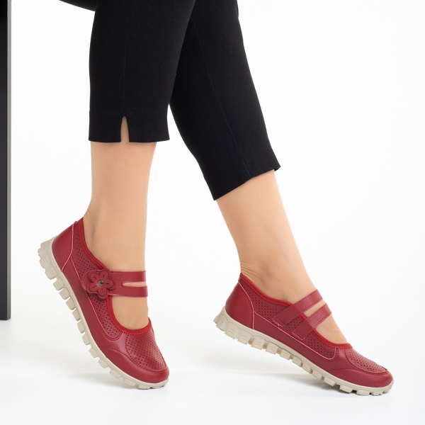 Γυναικεία casual παπούτσια  κόκκινα από οικολογικό δέρμα Ladana, 5 - Kalapod.gr