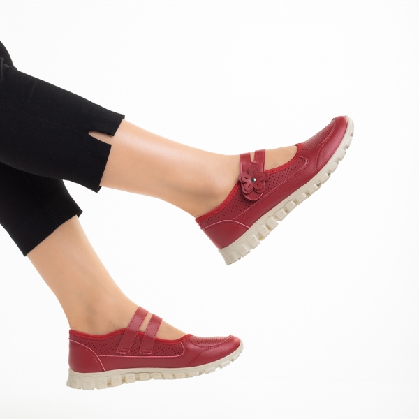 Γυναικεία casual παπούτσια  κόκκινα από οικολογικό δέρμα Ladana, 6 - Kalapod.gr