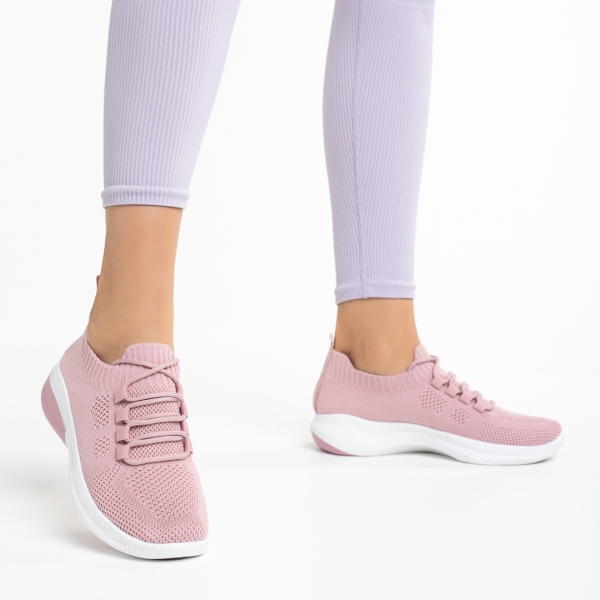 Γυναικεία αθλητικά παπούτσια ροζ από ύφασμα Latifa, 3 - Kalapod.gr