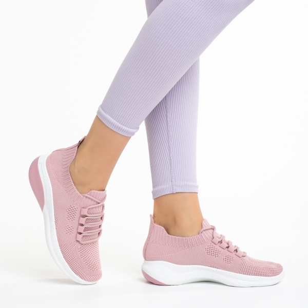 Γυναικεία αθλητικά παπούτσια ροζ από ύφασμα Latifa, 4 - Kalapod.gr