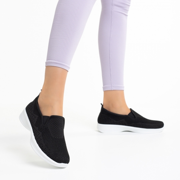 Γυναικεία αθλητικά παπούτσια λευκά με μαύρο από ύφασμα Leanne, 4 - Kalapod.gr