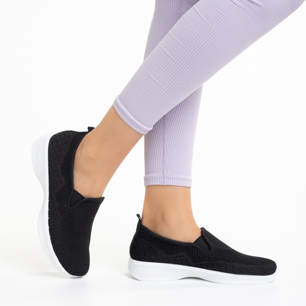 Γυναικεία αθλητικά παπούτσια λευκά με μαύρο από ύφασμα Leanne - Kalapod.gr