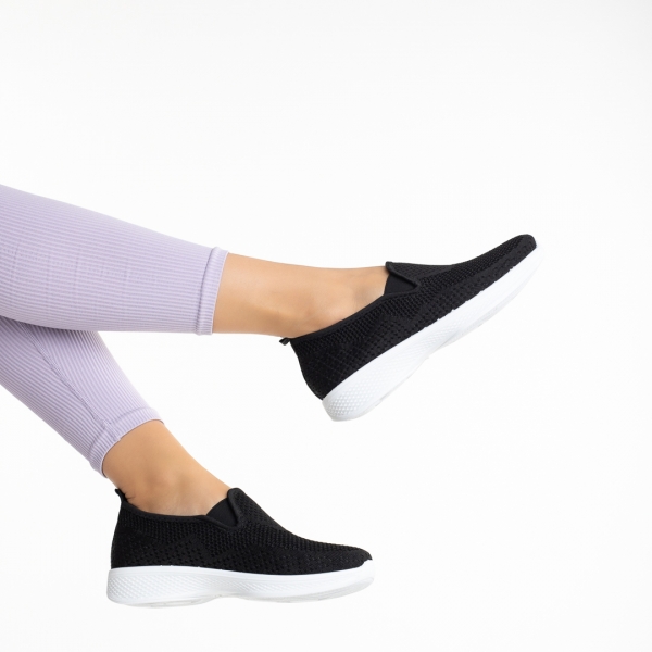 Γυναικεία αθλητικά παπούτσια λευκά με μαύρο από ύφασμα Leanne, 6 - Kalapod.gr