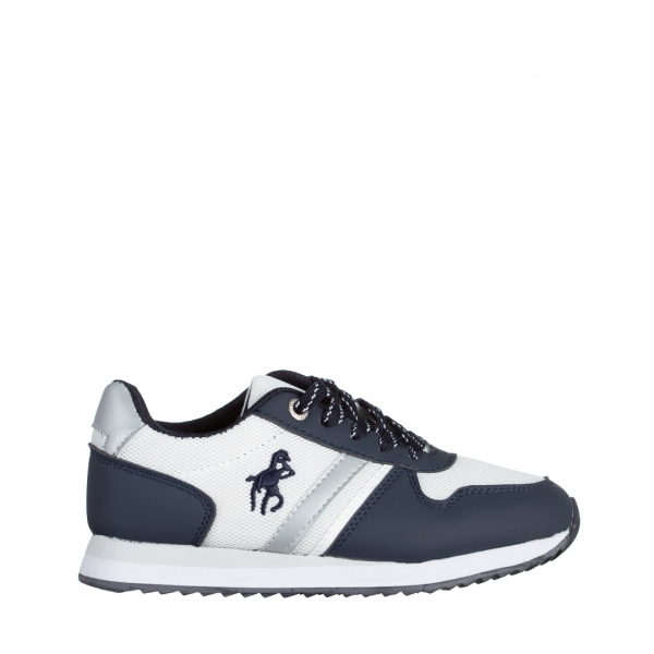 Παιδικά αθλητικά παπούτσια λευκά με μπλε από ύφασμα Lear, 2 - Kalapod.gr