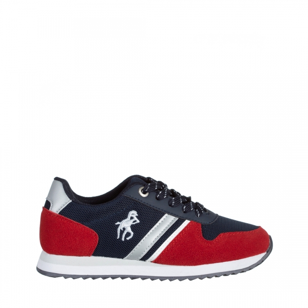 Παιδικά αθλητικά παπούτσια μπλε με κόκκινο από ύφασμα Lear, 2 - Kalapod.gr
