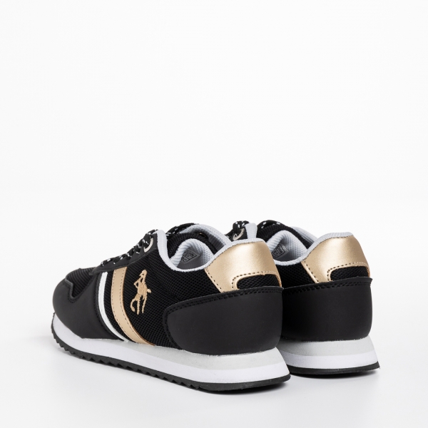 Παιδικά αθλητικά παπούτσια μαύρα με χρυσό από ύφασμα Lear, 3 - Kalapod.gr