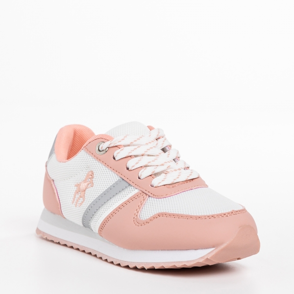 Παιδικά αθλητικά παπούτσια λευκά με ροζ από ύφασμα Lear, 4 - Kalapod.gr