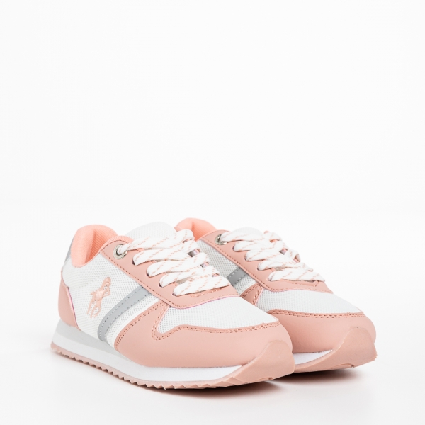Παιδικά αθλητικά παπούτσια λευκά με ροζ από ύφασμα Lear - Kalapod.gr