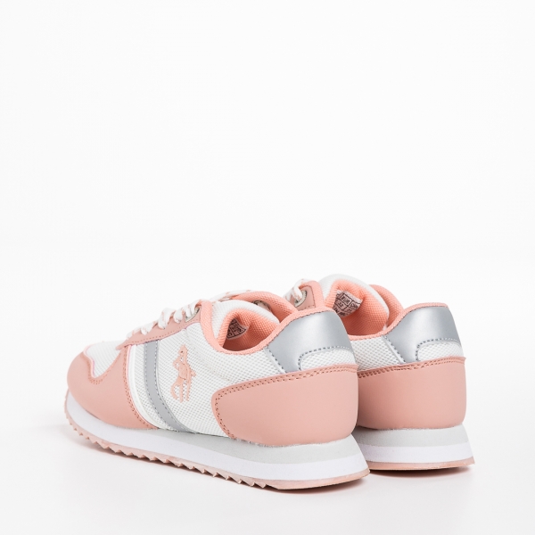 Παιδικά αθλητικά παπούτσια λευκά με ροζ από ύφασμα Lear, 3 - Kalapod.gr