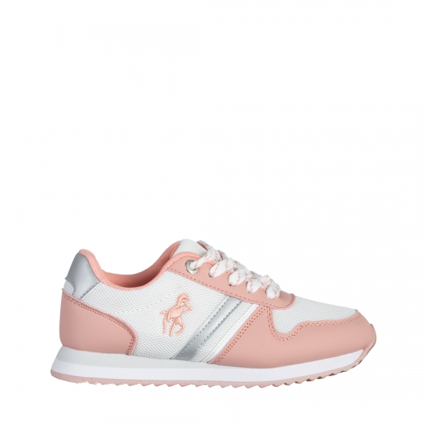 Παιδικά αθλητικά παπούτσια λευκά με ροζ από ύφασμα Lear, 2 - Kalapod.gr