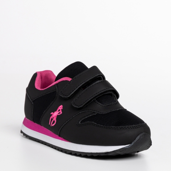 Παιδικά αθλητικά παπούτσια μαύρα από οικολογικό δέρμα και ύφασμα Aston - Kalapod.gr
