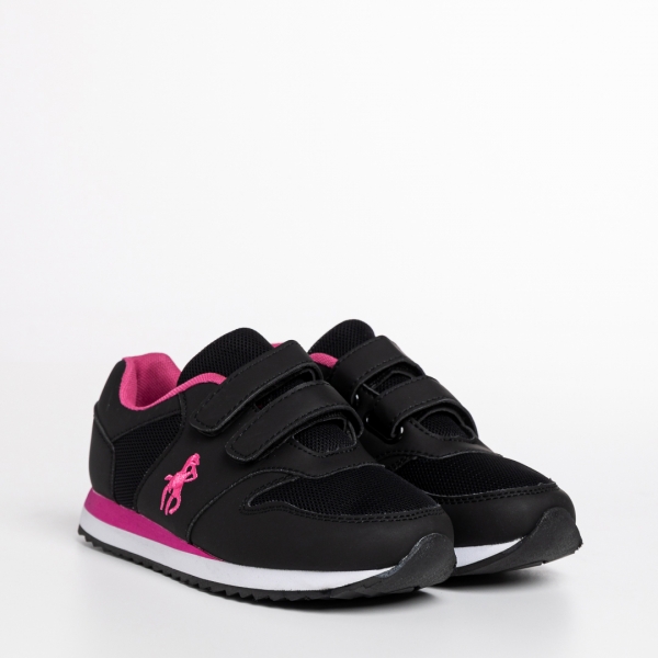 Παιδικά αθλητικά παπούτσια μαύρα από οικολογικό δέρμα και ύφασμα Aston, 3 - Kalapod.gr