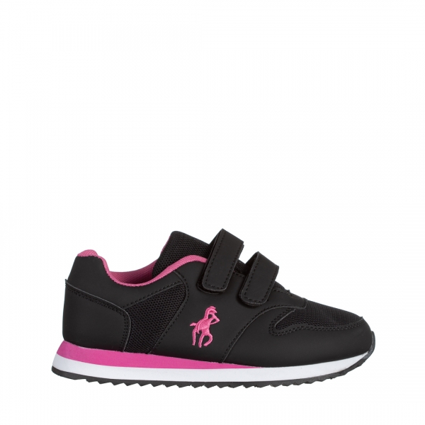 Παιδικά αθλητικά παπούτσια μαύρα από οικολογικό δέρμα και ύφασμα Aston, 2 - Kalapod.gr