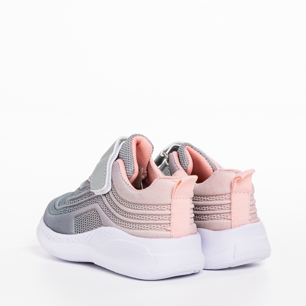 Παιδικά αθλητικά παπούτσια γκρι με ροζ από ύφασμα Vear, 4 - Kalapod.gr