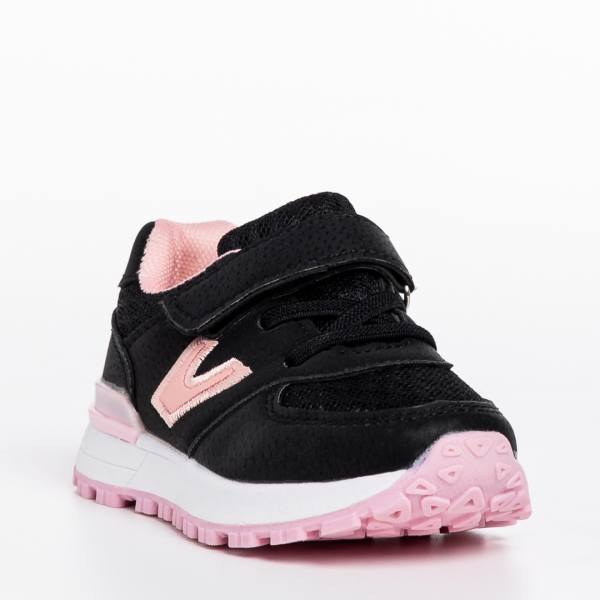 Παιδικά αθλητικά παπούτσια μαύρα με ροζ από οικολογικό δέρμα Rockie, 3 - Kalapod.gr