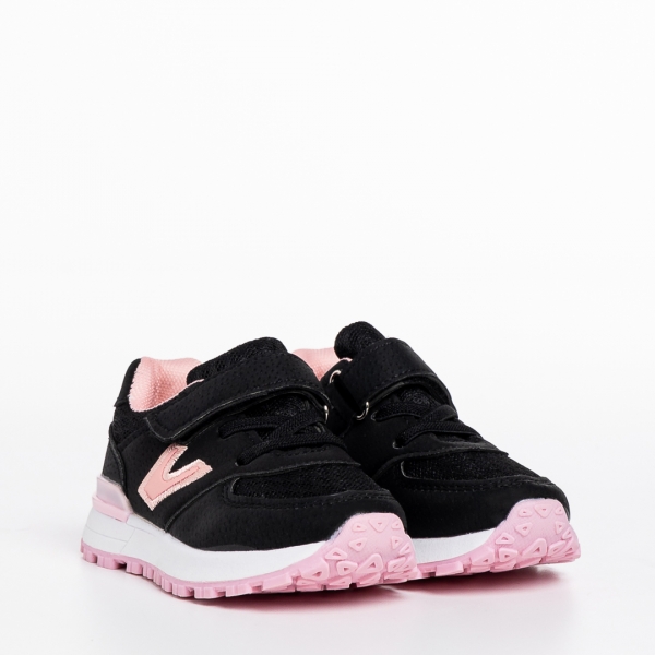 Παιδικά αθλητικά παπούτσια μαύρα με ροζ από οικολογικό δέρμα Rockie - Kalapod.gr