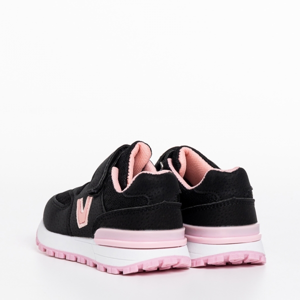 Παιδικά αθλητικά παπούτσια μαύρα με ροζ από οικολογικό δέρμα Rockie, 4 - Kalapod.gr