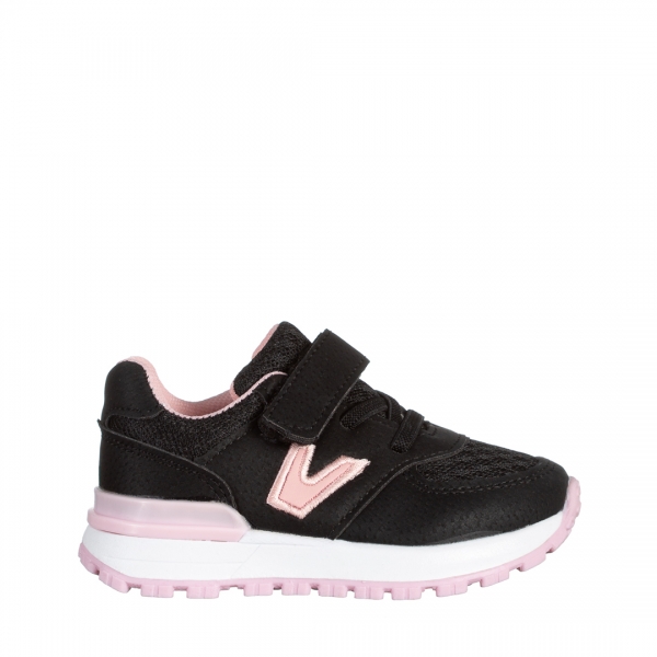Παιδικά αθλητικά παπούτσια μαύρα με ροζ από οικολογικό δέρμα Rockie, 2 - Kalapod.gr