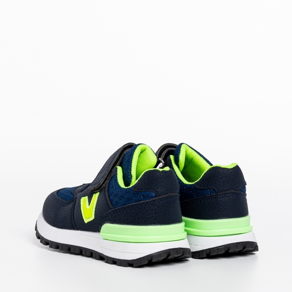 Παιδικά αθλητικά παπούτσια μπλε με πράσινο από οικολογικό δέρμα Rockie, 4 - Kalapod.gr