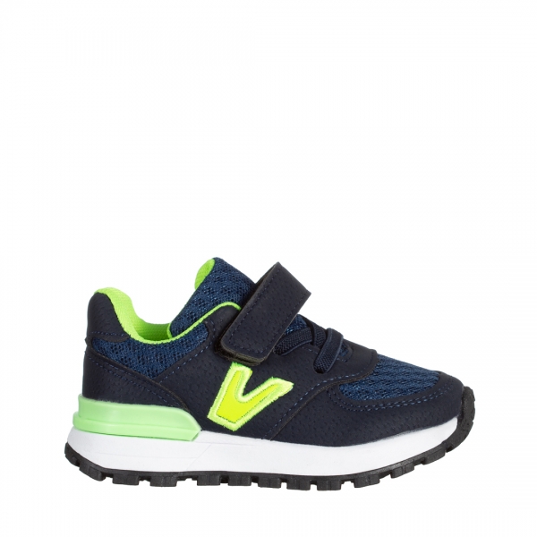 Παιδικά αθλητικά παπούτσια μπλε με πράσινο από οικολογικό δέρμα Rockie, 2 - Kalapod.gr