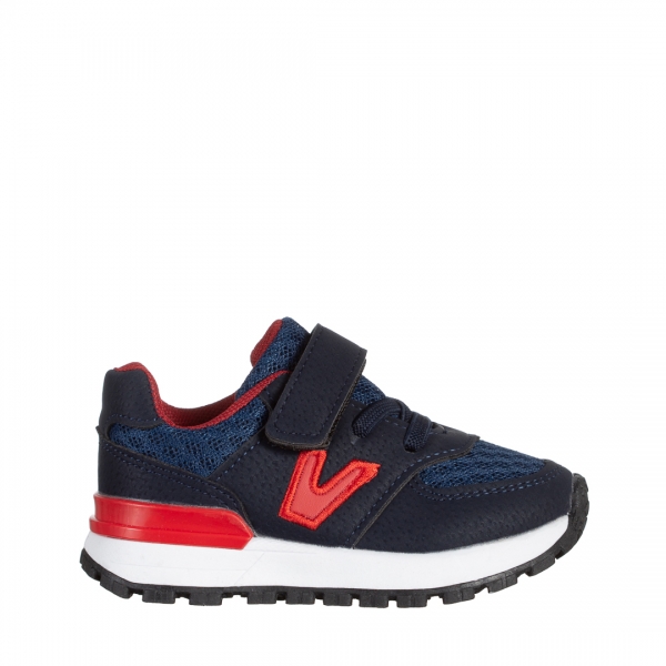 Παιδικά αθλητικά παπούτσια μπλε με κόκκινο από ικολογικό δέρμα Rockie, 2 - Kalapod.gr
